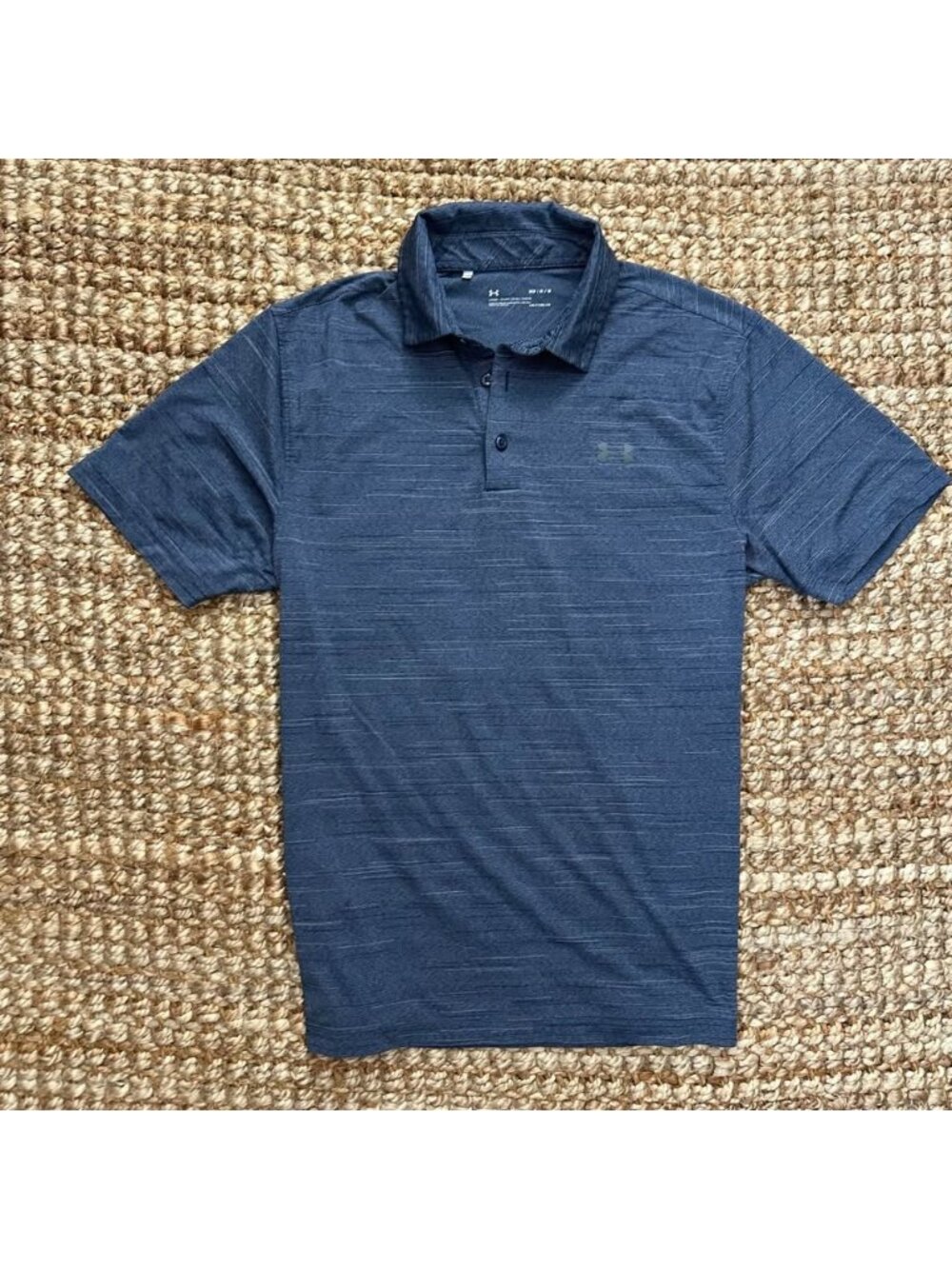Under Armour Polo Shirt Men Size Medium Blue Striped Loose Heat Gear
